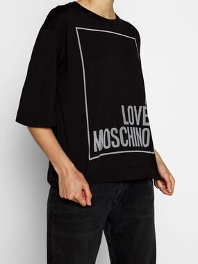 Love Moschino Black Logo Boxy Drop Shoulder Tee Shirt Luxury Top | Size 2
